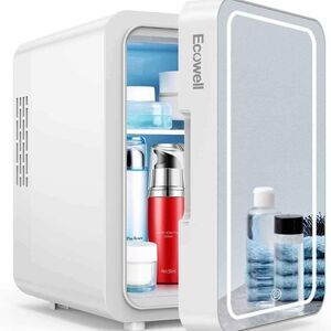 NEW Skincare Mini Fridge w/LED Mirror, 4L, Cosmetics, Cool/Warm, AC & DC, White